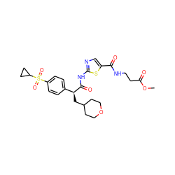COC(=O)CCNC(=O)c1cnc(NC(=O)[C@@H](CC2CCOCC2)c2ccc(S(=O)(=O)C3CC3)cc2)s1 ZINC000169326261
