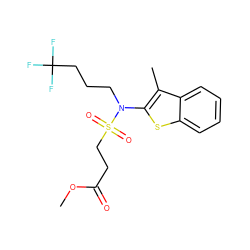 COC(=O)CCS(=O)(=O)N(CCCC(F)(F)F)c1sc2ccccc2c1C ZINC000115232705