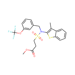 COC(=O)CCS(=O)(=O)N(Cc1cccc(OC(F)(F)F)c1)c1sc2ccccc2c1C ZINC000115230913