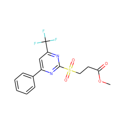 COC(=O)CCS(=O)(=O)c1nc(-c2ccccc2)cc(C(F)(F)F)n1 ZINC000002439648