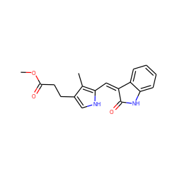 COC(=O)CCc1c[nH]c(/C=C2\C(=O)Nc3ccccc32)c1C ZINC000013780164