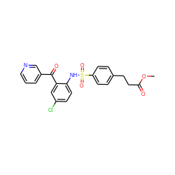 COC(=O)CCc1ccc(S(=O)(=O)Nc2ccc(Cl)cc2C(=O)c2cccnc2)cc1 ZINC000146996317