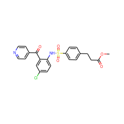 COC(=O)CCc1ccc(S(=O)(=O)Nc2ccc(Cl)cc2C(=O)c2ccncc2)cc1 ZINC000118213357