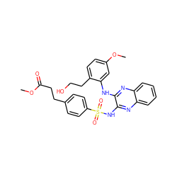 COC(=O)CCc1ccc(S(=O)(=O)Nc2nc3ccccc3nc2Nc2cc(OC)ccc2CCO)cc1 ZINC000138193323
