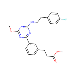 COC(=O)CCc1cccc(-c2nc(NCCc3ccc(F)cc3)nc(OC)n2)c1 ZINC000473162460