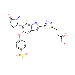 COC(=O)CCc1cnc(-c2cc3cc(Oc4ccc(S(C)(=O)=O)cc4)c([C@@H]4CCC(=O)N4C)cc3[nH]2)s1 ZINC000209690503