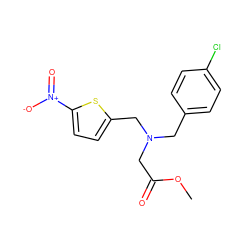 COC(=O)CN(Cc1ccc(Cl)cc1)Cc1ccc([N+](=O)[O-])s1 ZINC000084729688