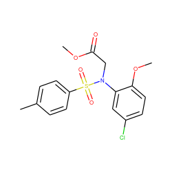 COC(=O)CN(c1cc(Cl)ccc1OC)S(=O)(=O)c1ccc(C)cc1 ZINC000000829789