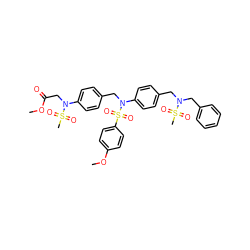 COC(=O)CN(c1ccc(CN(c2ccc(CN(Cc3ccccc3)S(C)(=O)=O)cc2)S(=O)(=O)c2ccc(OC)cc2)cc1)S(C)(=O)=O ZINC000473158107