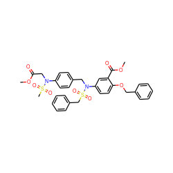 COC(=O)CN(c1ccc(CN(c2ccc(OCc3ccccc3)c(C(=O)OC)c2)S(=O)(=O)Cc2ccccc2)cc1)S(C)(=O)=O ZINC000653916360