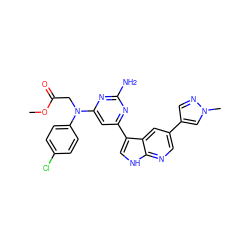 COC(=O)CN(c1ccc(Cl)cc1)c1cc(-c2c[nH]c3ncc(-c4cnn(C)c4)cc23)nc(N)n1 ZINC000169700765