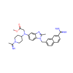 COC(=O)CN(c1ccc2c(c1)nc(C)n2Cc1ccc2ccc(C(=N)N)cc2c1)C1CCN(C(C)=N)CC1 ZINC000028005873