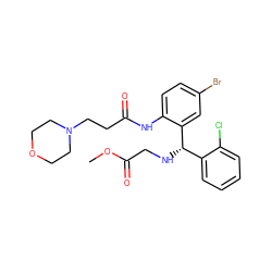 COC(=O)CN[C@@H](c1ccccc1Cl)c1cc(Br)ccc1NC(=O)CCN1CCOCC1 ZINC000019772755