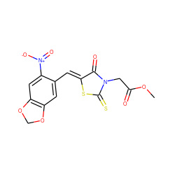 COC(=O)CN1C(=O)/C(=C/c2cc3c(cc2[N+](=O)[O-])OCO3)SC1=S ZINC000028013586