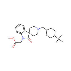 COC(=O)CN1C(=O)C2(CCN(CC3CCC(C(C)(C)C)CC3)CC2)c2ccccc21 ZINC000028528370