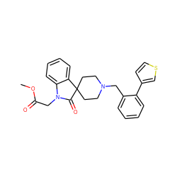 COC(=O)CN1C(=O)C2(CCN(Cc3ccccc3-c3ccsc3)CC2)c2ccccc21 ZINC000028528483