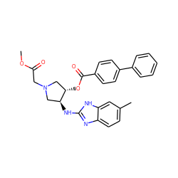 COC(=O)CN1C[C@H](Nc2nc3ccc(C)cc3[nH]2)[C@@H](OC(=O)c2ccc(-c3ccccc3)cc2)C1 ZINC000206697690