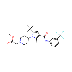 COC(=O)CN1CCC(n2c(C(C)(C)C)cc(C(=O)Nc3cccc(C(F)(F)F)c3)c2C)CC1 ZINC000205360205