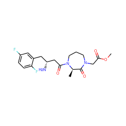 COC(=O)CN1CCCN(C(=O)C[C@H](N)Cc2cc(F)ccc2F)[C@H](C)C1=O ZINC000014958860