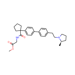 COC(=O)CNC(=O)C1(c2ccc(-c3ccc(CCN4CCC[C@H]4C)cc3)cc2)CCCC1 ZINC000144788029