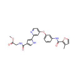 COC(=O)CNC(=O)c1c[nH]c(-c2cc(Oc3cccc(NC(=O)c4occc4C)c3)ccn2)c1 ZINC000169699238