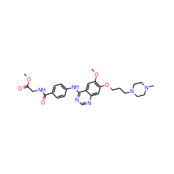 COC(=O)CNC(=O)c1ccc(Nc2ncnc3cc(OCCCN4CCN(C)CC4)c(OC)cc23)cc1 ZINC001772612765