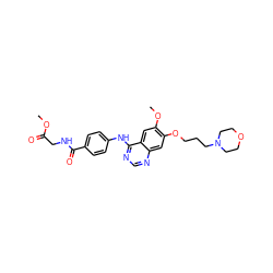 COC(=O)CNC(=O)c1ccc(Nc2ncnc3cc(OCCCN4CCOCC4)c(OC)cc23)cc1 ZINC001772641471