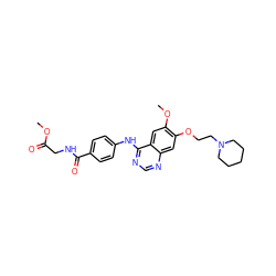 COC(=O)CNC(=O)c1ccc(Nc2ncnc3cc(OCCN4CCCCC4)c(OC)cc23)cc1 ZINC001772614959