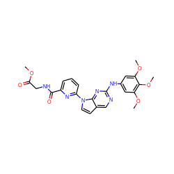 COC(=O)CNC(=O)c1cccc(-n2ccc3cnc(Nc4cc(OC)c(OC)c(OC)c4)nc32)n1 ZINC000036348789