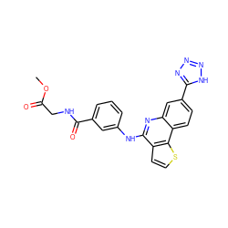 COC(=O)CNC(=O)c1cccc(Nc2nc3cc(-c4nnn[nH]4)ccc3c3sccc23)c1 ZINC000167785375