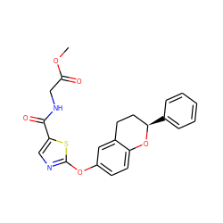 COC(=O)CNC(=O)c1cnc(Oc2ccc3c(c2)CC[C@@H](c2ccccc2)O3)s1 ZINC000145474649