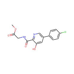 COC(=O)CNC(=O)c1ncc(-c2ccc(Cl)cc2)cc1O ZINC000117534645