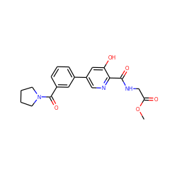 COC(=O)CNC(=O)c1ncc(-c2cccc(C(=O)N3CCCC3)c2)cc1O ZINC000117539632