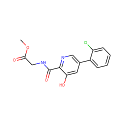 COC(=O)CNC(=O)c1ncc(-c2ccccc2Cl)cc1O ZINC000117533835