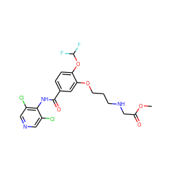 COC(=O)CNCCCOc1cc(C(=O)Nc2c(Cl)cncc2Cl)ccc1OC(F)F ZINC000206708499