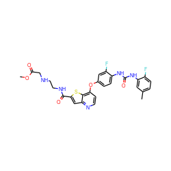 COC(=O)CNCCNC(=O)c1cc2nccc(Oc3ccc(NC(=O)Nc4cc(C)ccc4F)c(F)c3)c2s1 ZINC000220025874