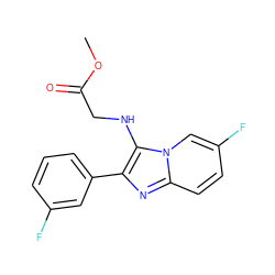 COC(=O)CNc1c(-c2cccc(F)c2)nc2ccc(F)cn12 ZINC000207083141