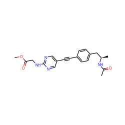 COC(=O)CNc1ncc(C#Cc2ccc(C[C@@H](C)NC(C)=O)cc2)cn1 ZINC000142358890