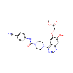 COC(=O)COc1cc2c(N3CCN(C(=O)Nc4ccc(C#N)cc4)CC3)ncnc2cc1OC ZINC000013528710