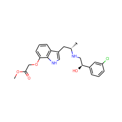 COC(=O)COc1cccc2c(C[C@H](C)NC[C@H](O)c3cccc(Cl)c3)c[nH]c12 ZINC000001486152