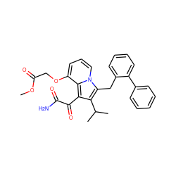 COC(=O)COc1cccn2c(Cc3ccccc3-c3ccccc3)c(C(C)C)c(C(=O)C(N)=O)c12 ZINC000027191875