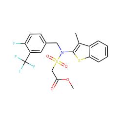 COC(=O)CS(=O)(=O)N(Cc1ccc(F)c(C(F)(F)F)c1)c1sc2ccccc2c1C ZINC000115232338