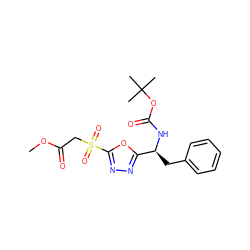 COC(=O)CS(=O)(=O)c1nnc([C@H](Cc2ccccc2)NC(=O)OC(C)(C)C)o1 ZINC000002405079