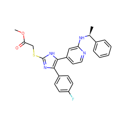 COC(=O)CSc1nc(-c2ccc(F)cc2)c(-c2ccnc(N[C@@H](C)c3ccccc3)c2)[nH]1 ZINC000045498810