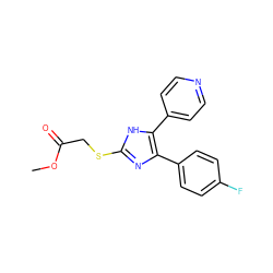 COC(=O)CSc1nc(-c2ccc(F)cc2)c(-c2ccncc2)[nH]1 ZINC000040828278