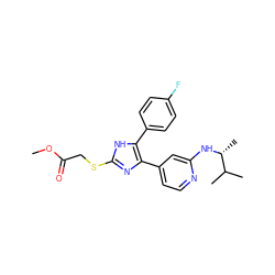 COC(=O)CSc1nc(-c2ccnc(N[C@H](C)C(C)C)c2)c(-c2ccc(F)cc2)[nH]1 ZINC000040950519