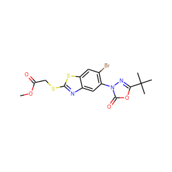 COC(=O)CSc1nc2cc(-n3nc(C(C)(C)C)oc3=O)c(Br)cc2s1 ZINC000103172706