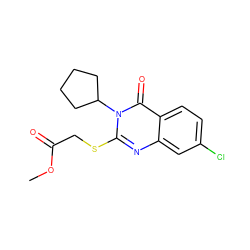 COC(=O)CSc1nc2cc(Cl)ccc2c(=O)n1C1CCCC1 ZINC000002639691