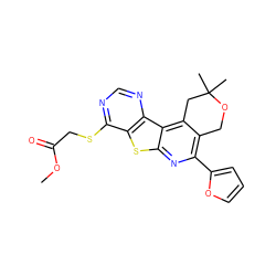 COC(=O)CSc1ncnc2c1sc1nc(-c3ccco3)c3c(c12)CC(C)(C)OC3 ZINC000001259849