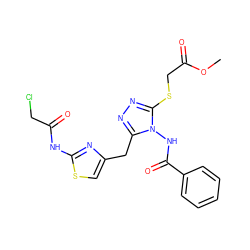 COC(=O)CSc1nnc(Cc2csc(NC(=O)CCl)n2)n1NC(=O)c1ccccc1 ZINC000028712140